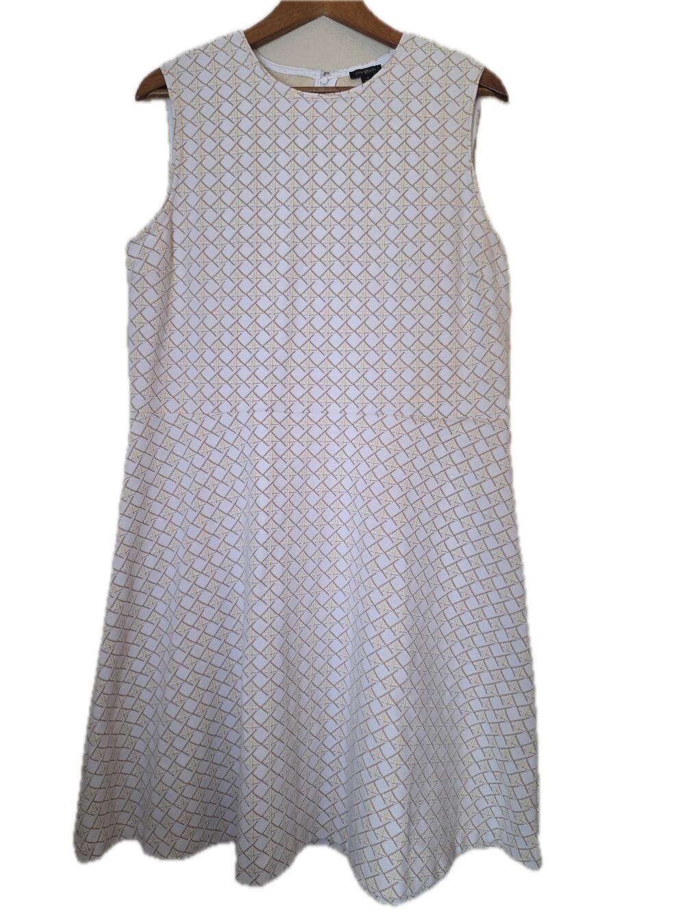 Ann Taylor Dress Womens 16 White Fit & Flare Geometric Jacquard Lined Sleeveless